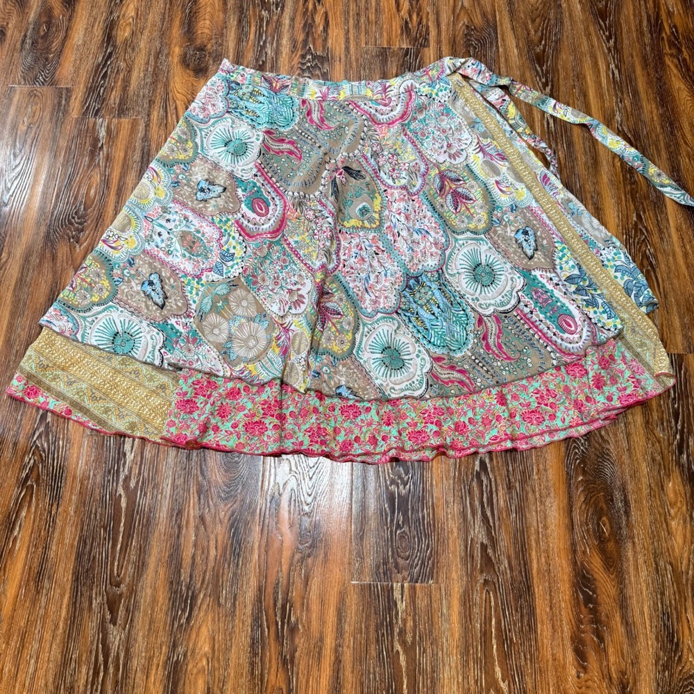 Cienna Silk Blend Wrap Skirt Womens Multicolor Paisley Reversible Boho Maxi Y2K